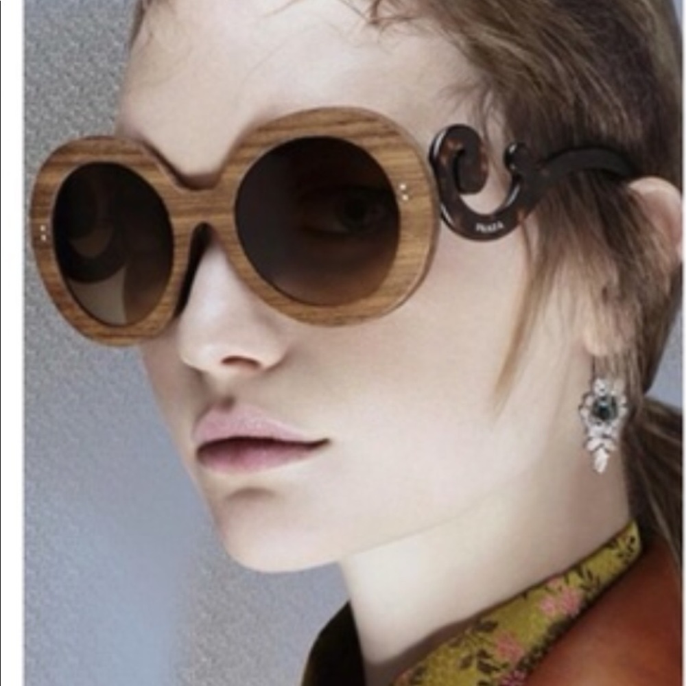 🔥Sold🔥New Prada Baroque Sunglasses Wooden Frames - Picture 1 of 8